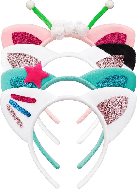 4 Pcs Cat Ears Headband Party Decorations Headbands Flannel Costume Accessories Glitter Hair Clip... | Amazon (US)
