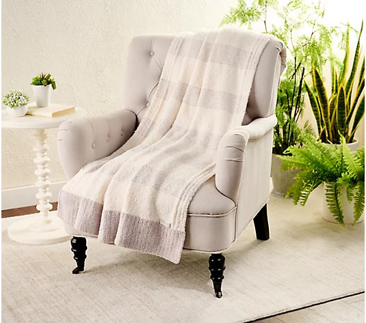 Barefoot Dreams CozyChic Stripe Border Mix 45" x 60" Blanket - QVC.com | QVC