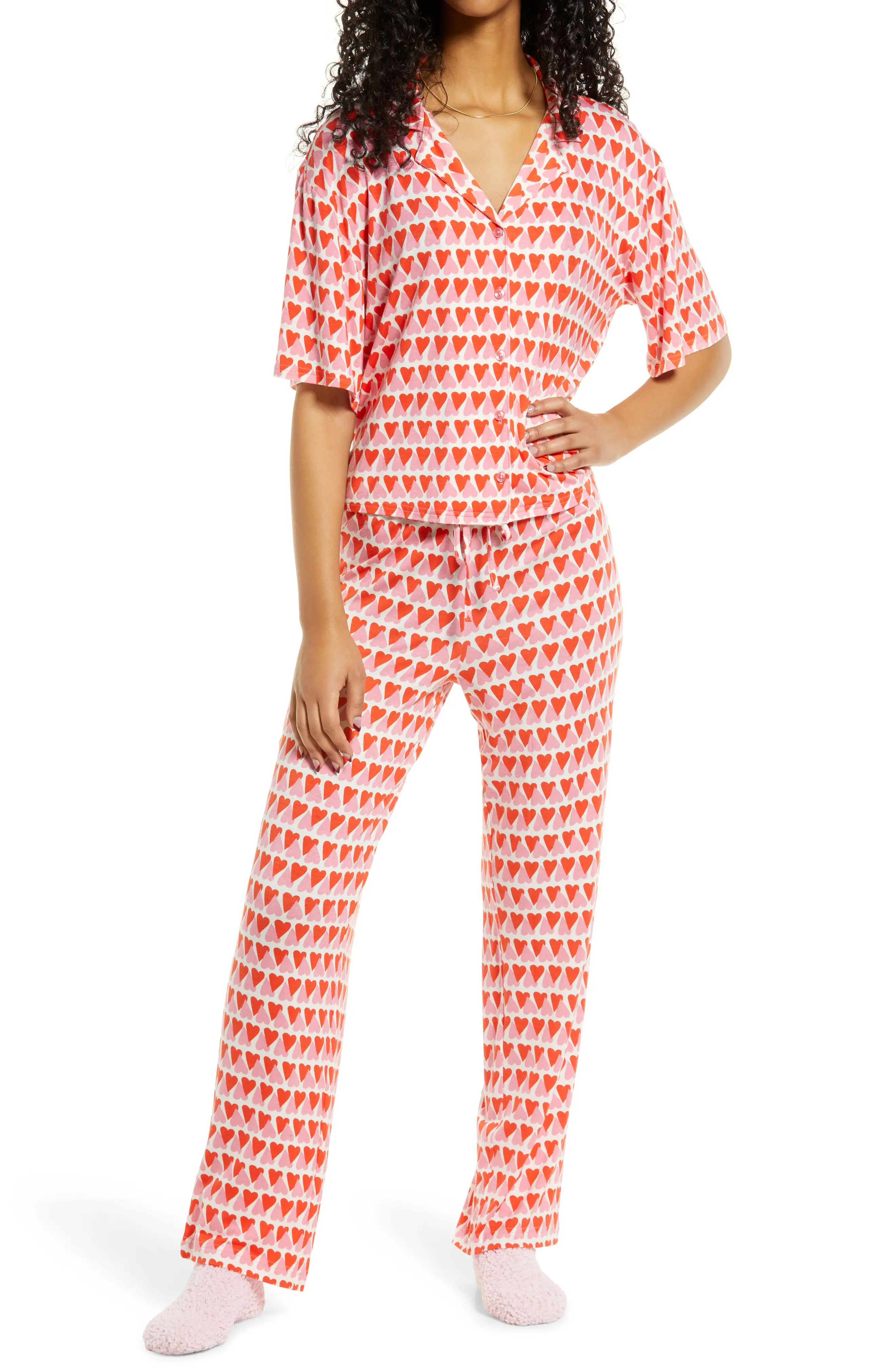 BP. Sleepy Head Pajamas in Pink Bubblegum Geo Heart at Nordstrom, Size Medium | Nordstrom