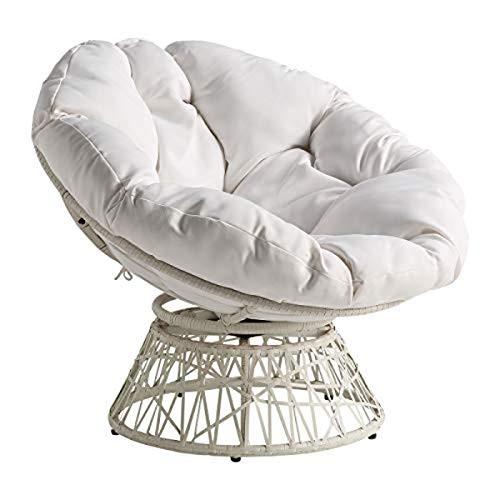 OSP Home Furnishings Wicker Papasan Chair with 360-Degree Swivel, White Frame with White Cushion | Amazon (US)