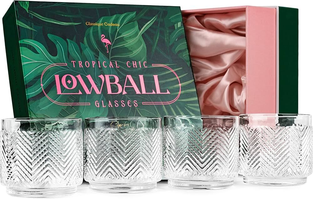 Vintage Flamingo Lowball Cocktail Glasses for Drinking Gin, Rum, Vodka, Whiskey Bar Drinks | Set ... | Amazon (US)