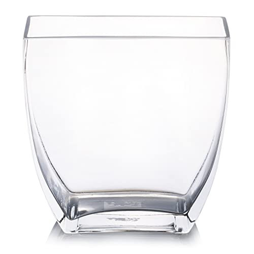 Enova Floral Clear Rectangle Glass Vases, 7x7x2.5 Inch Block Glass Vase for Flowers, Square Glass Vase for Wedding Centerpieces, Home Décor (1 Piece) | Amazon (US)