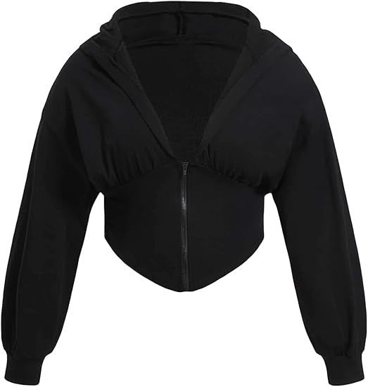 Verdusa Women's Zip Up Long Sleeve Asymmetrical Crop Hoodie Sweatshirt Top | Amazon (US)