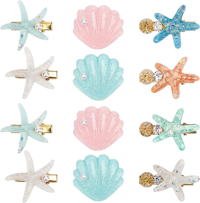 12P Seashell Starfish Hair Clips Set-Mermaid Beach Hair Accessories Women | Amazon (US)