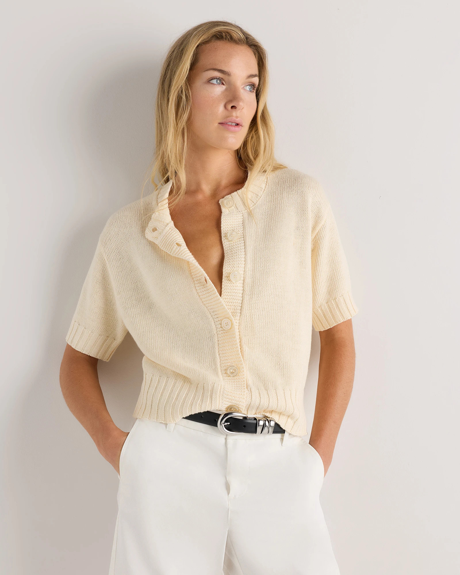 Cotton Linen Short Sleeve Cardigan | Quince