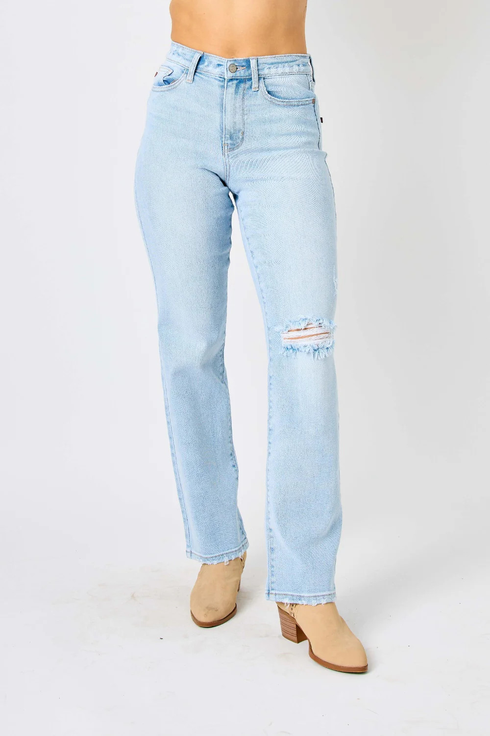 Judy Blue Judy Blue High Waist Distressed Straight Jeans | Shop name | Light / 11(30) | Casual Chic Boutique