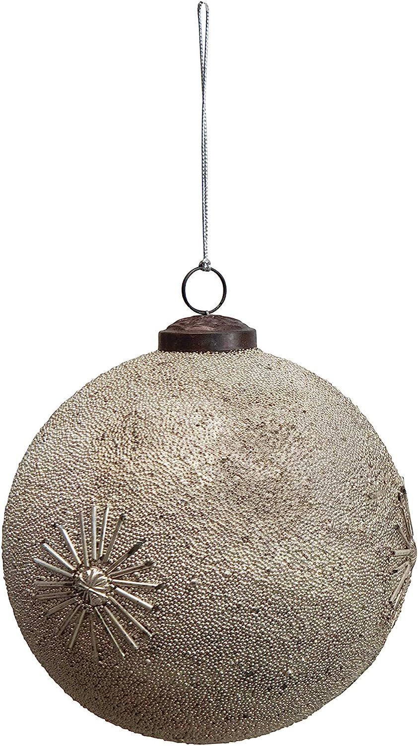 Creative Co-Op 5" Round Ball w/Seed Beads & Sunburst, Silver Finish Glass Ornaments | Amazon (US)