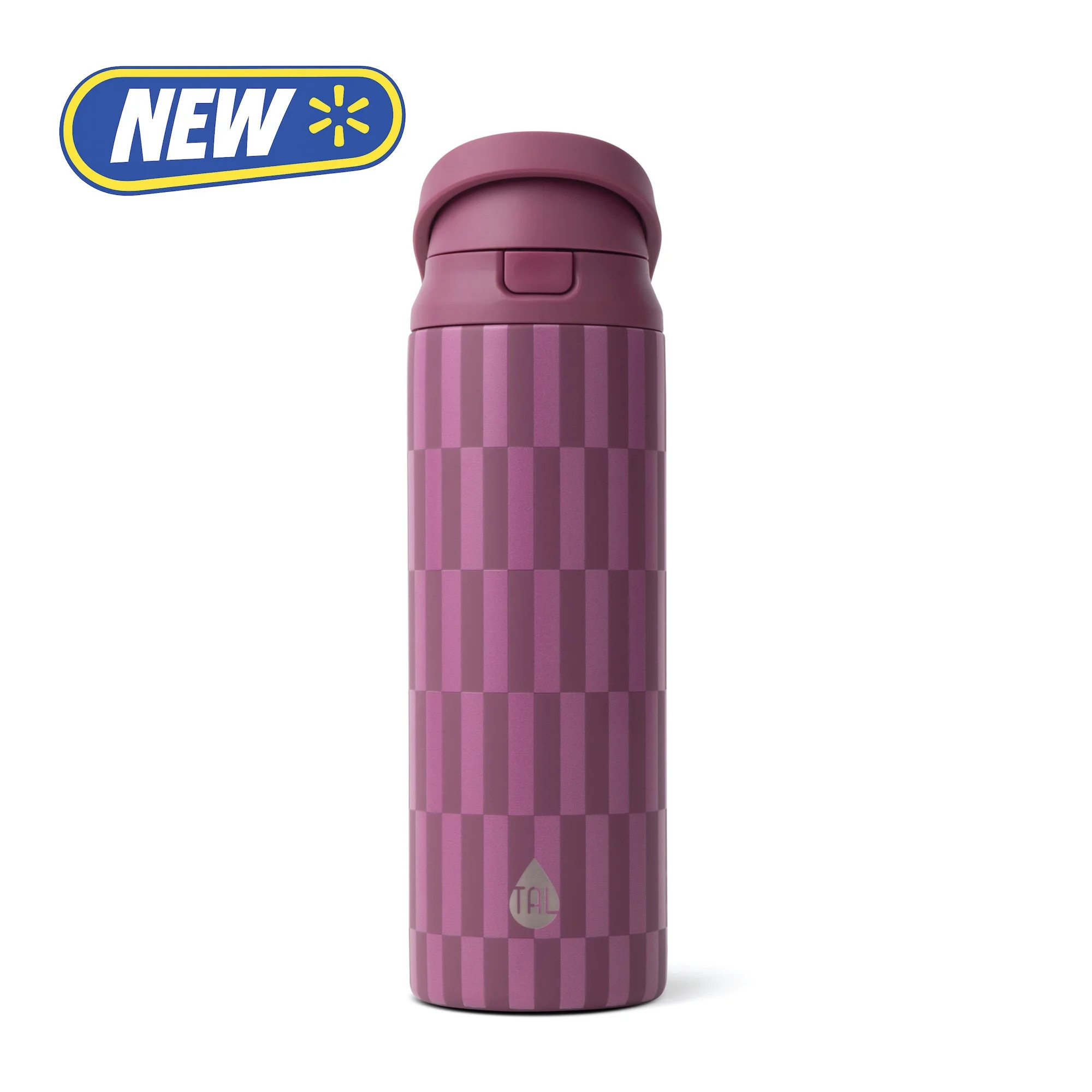 TAL 24oz Stainless Steel 2-in-1 Straw and Chug Water Bottle with Push Lid, Geometric Berry Print | Walmart (US)
