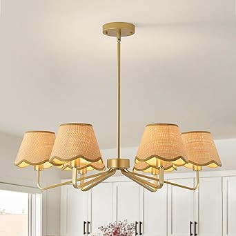 6-Light Boho Rattan Chandelier with Shades,Brass Chandelier for Dining Room Light Fixture,Gold Li... | Amazon (US)