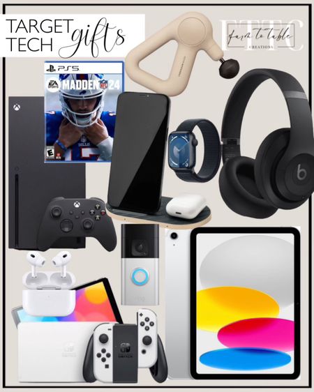 Target Tech Gifts. Follow @farmtotablecreations on Instagram for more inspiration. Apple iPad 10.9-inch Wi-Fi (2022, 10th generation).  Apple Watch Series 9 GPS Aluminum Case with Sport Loop. Ring Battery Doorbell Plus – Smart Wi-Fi Video Doorbell with Head-to-Toe HD+ Video. AirPods Pro (2nd generation) with MagSafe Case (USB‑C). Therabody Theragun Relief - Sand. Beats Studio Pro Bluetooth Wireless Headphones. Madden NFL 24 - PlayStation 5. Xbox Series X Console. Nintendo Switch - OLED Model with White Joy-Con. Qi 2-in-1 Wireless Charger - heyday™ Night Gray. Tech Lover Gift Guide. 








#LTKGiftGuide #LTKfamily #LTKkids