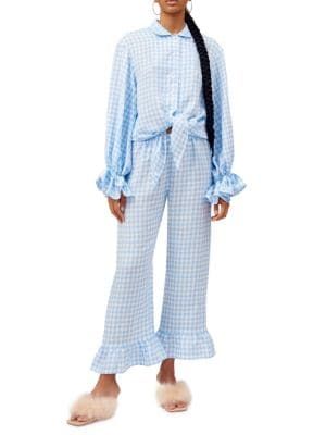Sleeper Rumba Linen Blend Gingham Pajama Set on SALE | Saks OFF 5TH | Saks Fifth Avenue OFF 5TH