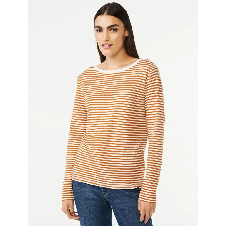 Free Assembly Women's Drop Shoulder Breton Tee with Long Sleeves | Walmart (US)