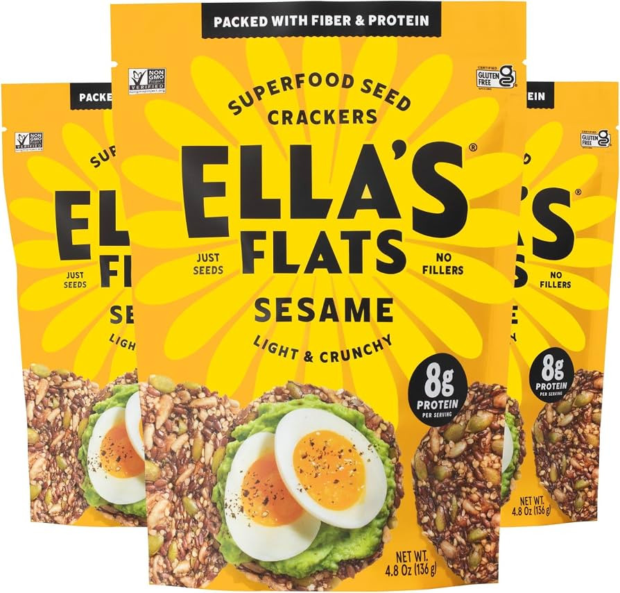 ELLA’S FLATS® Sesame All Seed Savory Crisps – All Natural, Gluten Free, Good Source of Prote... | Amazon (US)