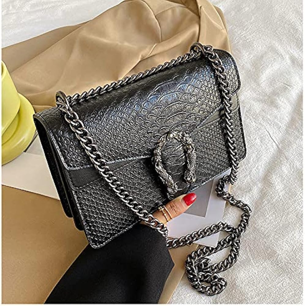 Crossbody Shoulder Evening Bag for Women - Snake Printed Leather Messenger Bag Chain Strap Clutch Sm | Amazon (US)