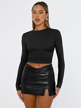 Trendy Queen Long Sleeve T Shirts Crop Tops | Amazon (US)