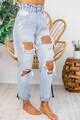 Kristen Paperbag Waist Distressed Mom Jeans | The Pink Lily Boutique