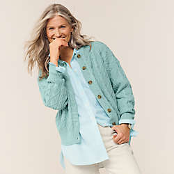 Women's Drifter Aran Cable Easy Fit Crew Sweater | Lands' End (US)