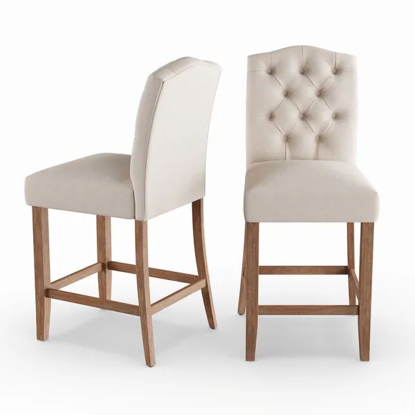 The Gray Barn Mule Patch Off-white Fabric/ Oak 26-inch Tufted-back Counter Stool (Set of 2) | Bed Bath & Beyond