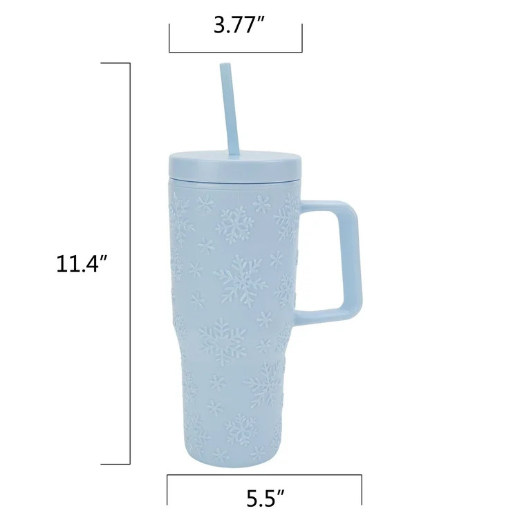 30 Ounce Light Blue Acrylic Embossed Snowflakes Tumbler with Straw and Handle, by Holiday Time | Walmart (US)