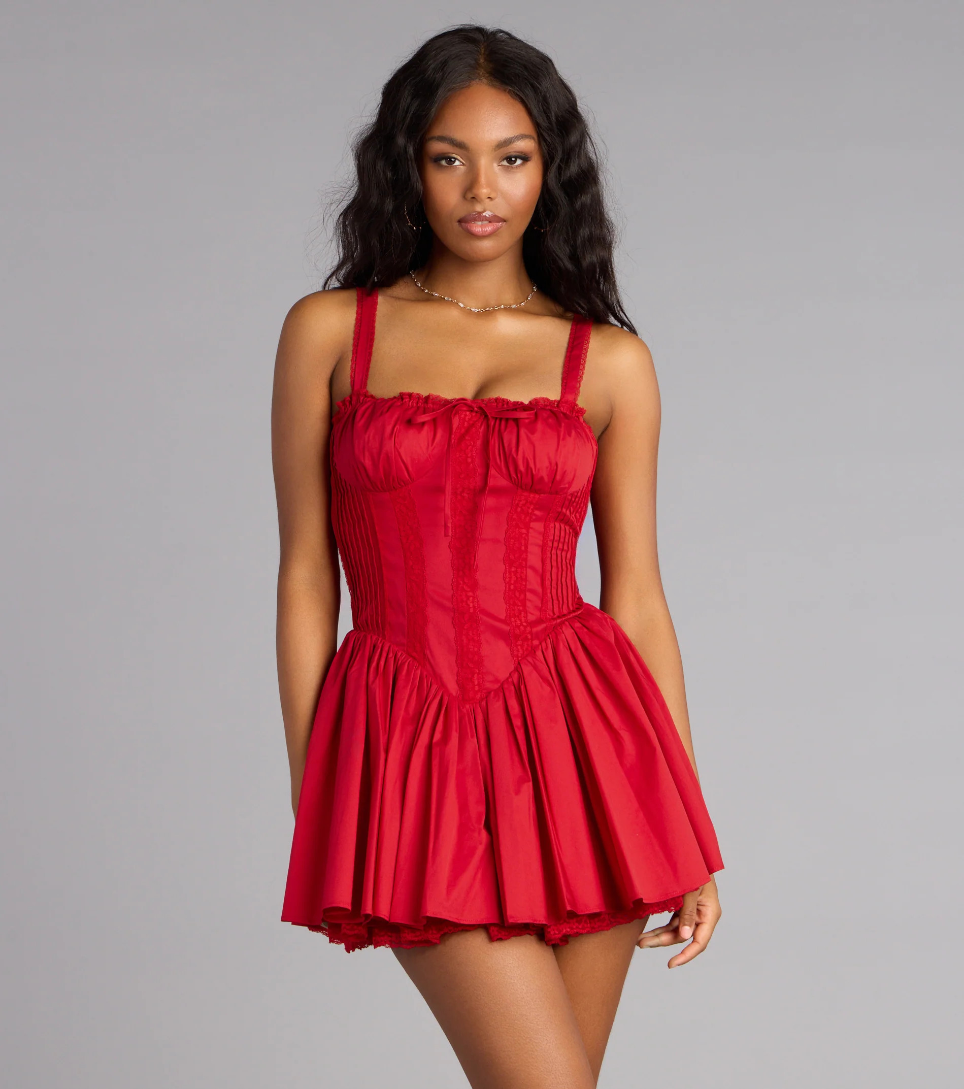 Sweetheart Lace-Up Corset Skater Dress | Windsor Stores