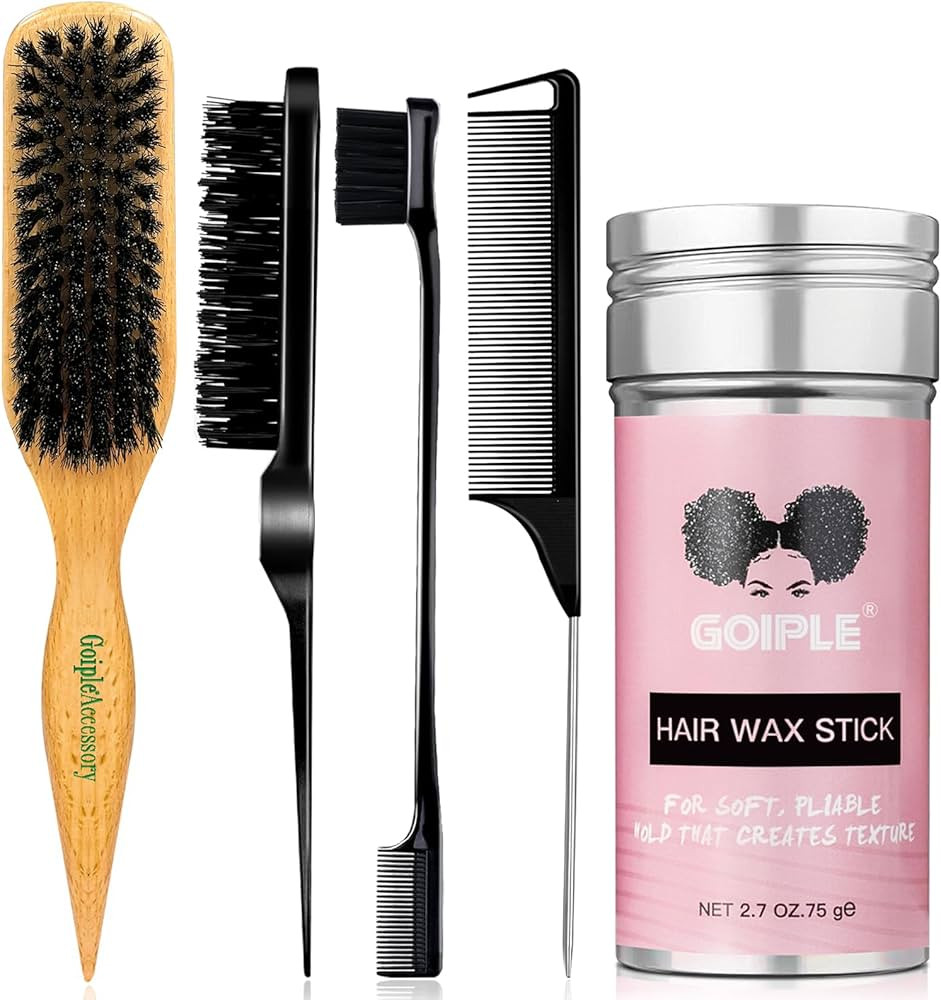 Slick Back Hair Brush Set Teasing Boar Bristle Brush, Hair Wax Stick, Edge Brushes, Rat Tail Comb... | Amazon (US)