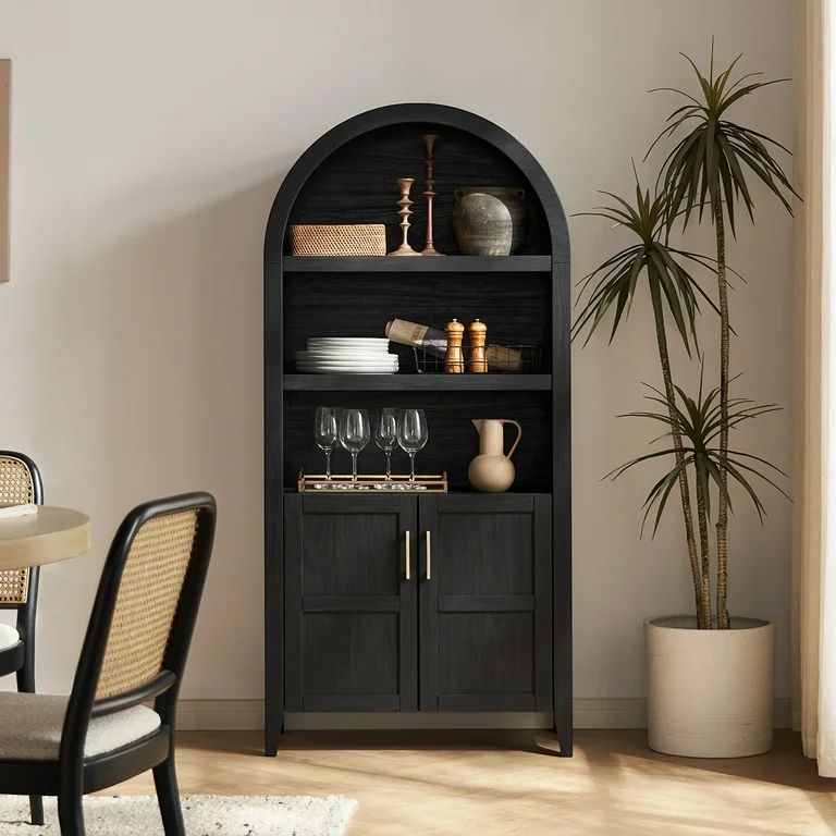 mopio Lauren 65.4" Arched Cabinet, 5-Tier Arched Bookcase with Doors and Shelves, Arched Bookshel... | Walmart (US)