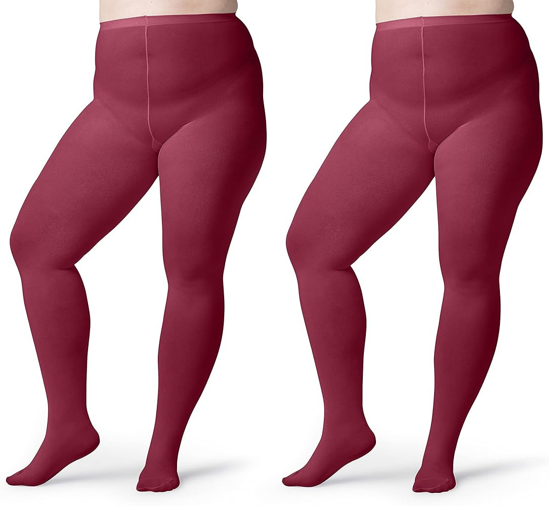 Silky Toes Plus Size Tights for Women Opaque Microfiber- 1 or 2 Pairs Solid Colored | Amazon (US)