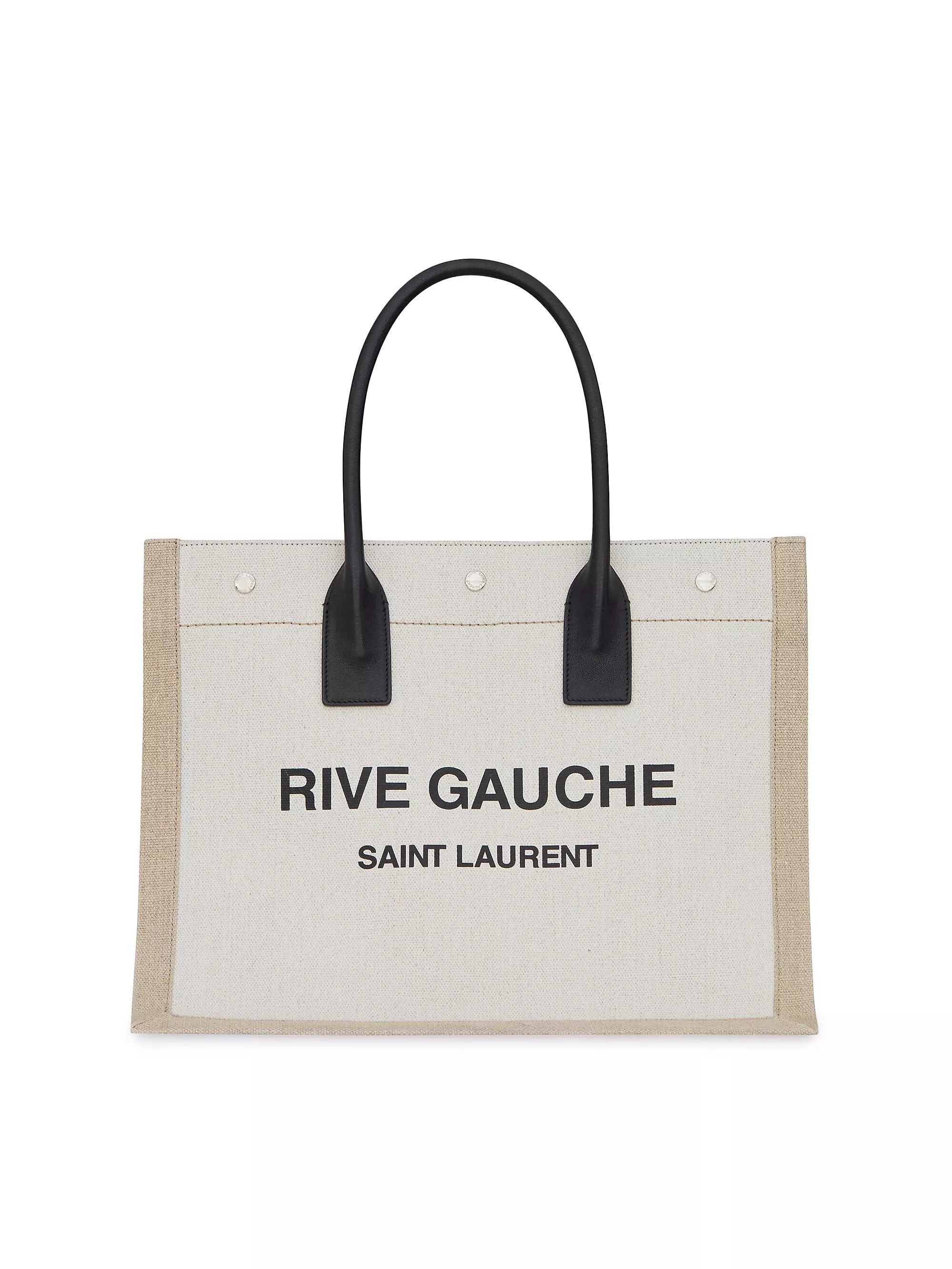 Rive Gauche Small Tote Bag In Linen And Leather | Saks Fifth Avenue