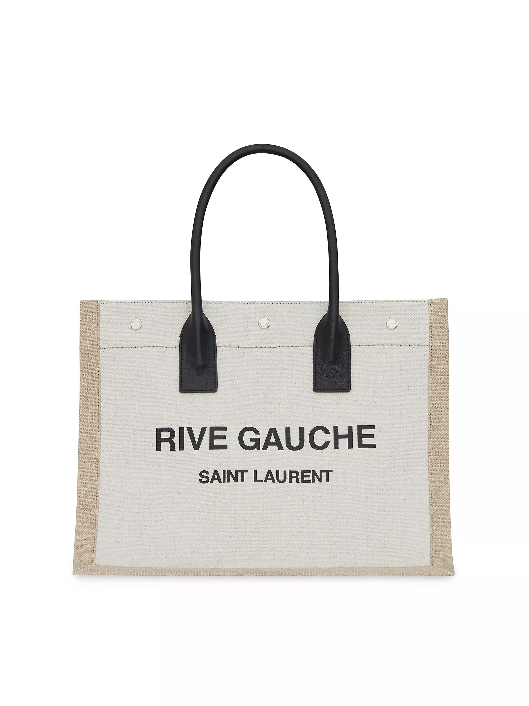 Rive Gauche Small Tote Bag In Linen And Leather | Saks Fifth Avenue