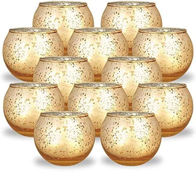 Just Artifacts 2-Inch Round Speckled Mercury Glass Votive Candle Holders (Gold, Set of 12) | Amazon (US)