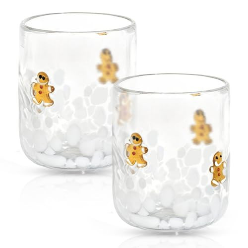 PRERUICHI 2 Pcs Christmas Icon Juice Glasses,14oz Gingerbread Man Icon Stemless Coffee Cocktail Glassware Cup for christmas Holiday Party Gift Ideal for Gift | Amazon (US)