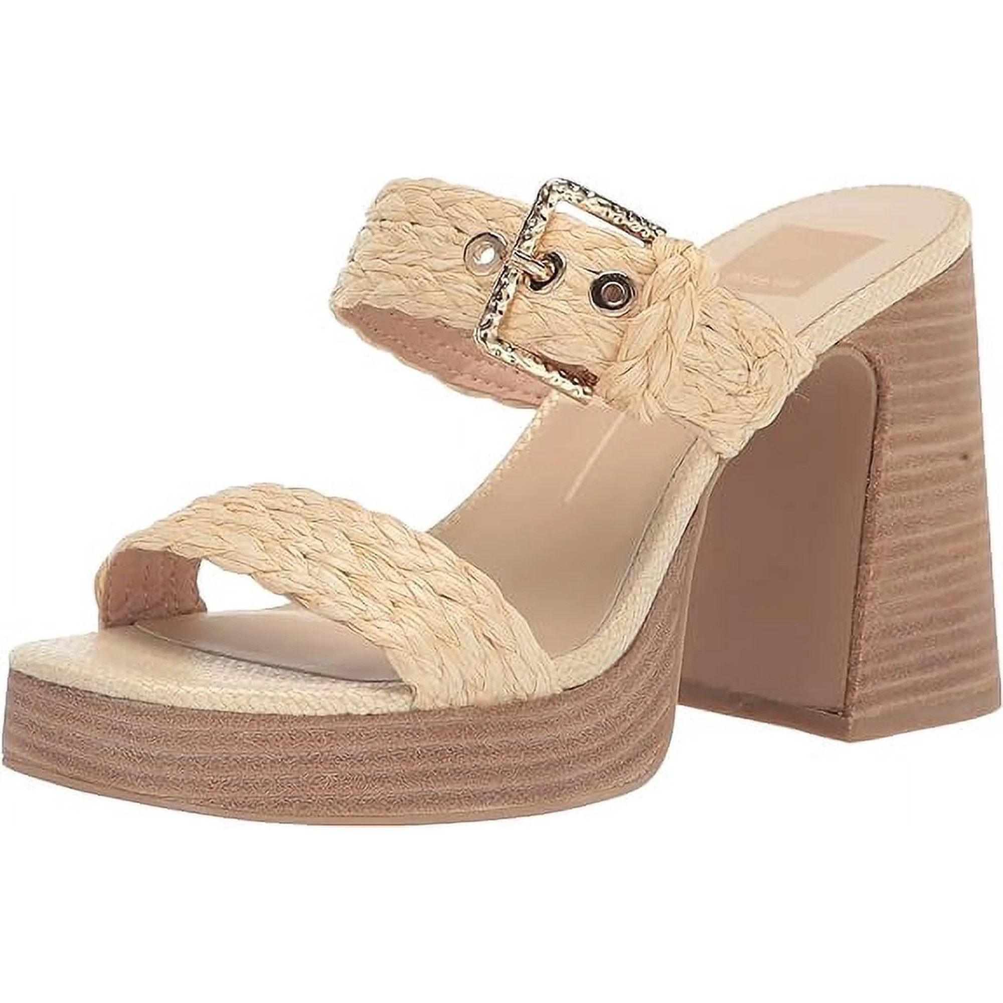 Dolce Vita Landry Vanilla Raffia Slip On Square Toe Stacked Block Heeled Sandals (Vanilla Raffia,... | Walmart (US)