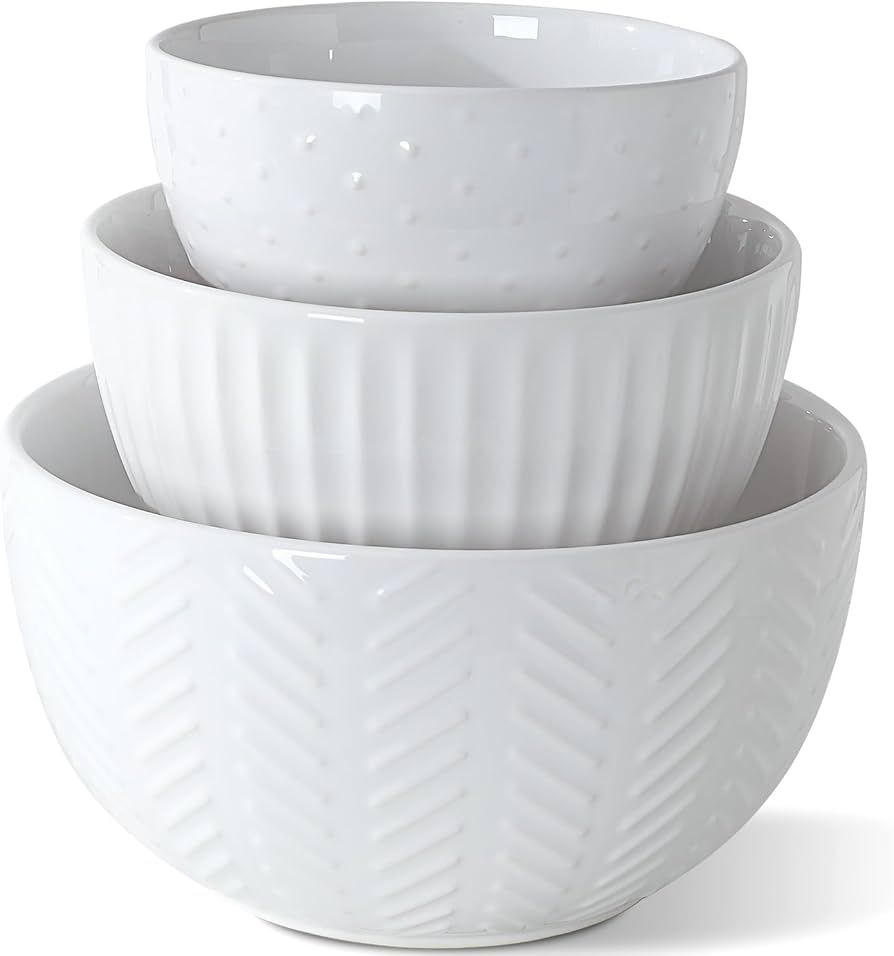 HAPPY KIT Ceramic Mixing Bowls Set, Nesting Bowls Set For Kitchen,Large 5/3/1.5 Quart Bowl Set of... | Amazon (US)