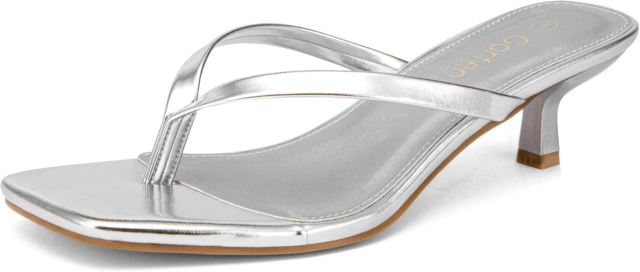 Women's Kitten Heel Sandals Square Toe Slip-On Flip Flop Heels Thong Sandals for Beach Summer | Amazon (US)