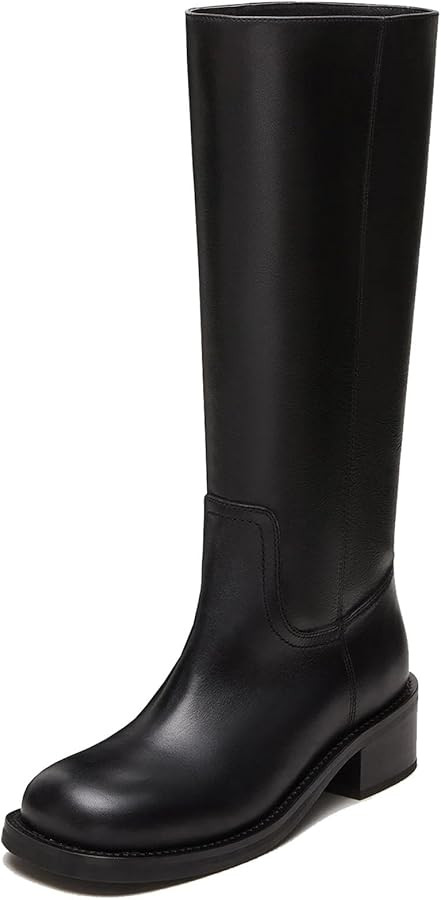 Womens Banana Knee High Boots Square Toe Comfortable Campus Boots Block Heel Riding Boots Wide Ca... | Amazon (US)