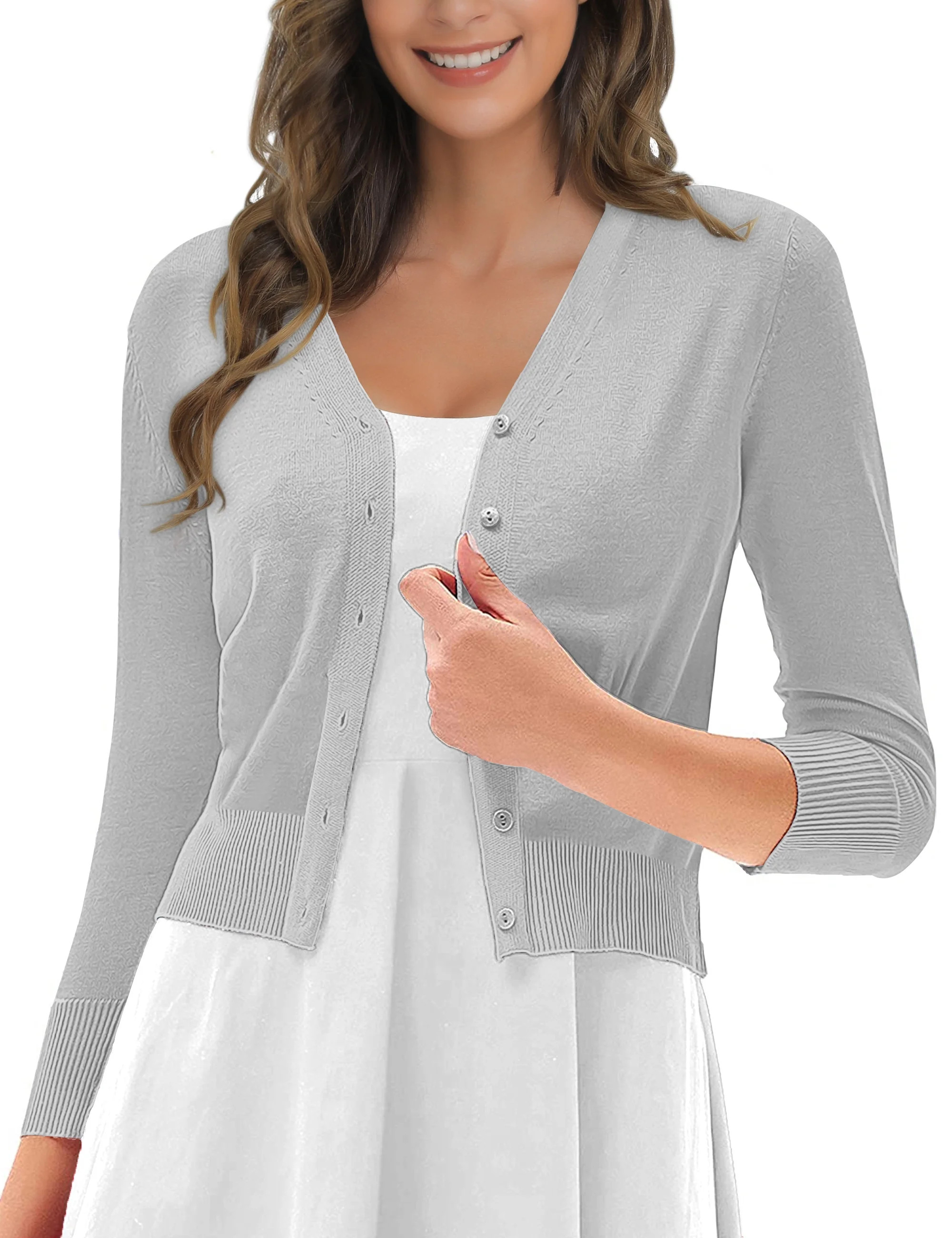 Traleubie Women's Cardigan V neck Button Down Open Front Shrug Light Grey Cardigan Sweaters for W... | Walmart (US)