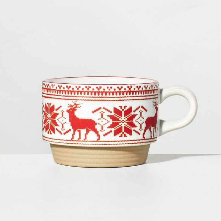 10.5oz Stoneware Fair Isle Reindeer Cozy Mug Red/Cream - Hearth &#38; Hand&#8482; with Magnolia | Target