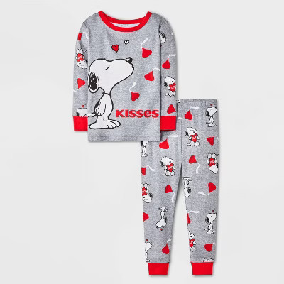 Toddler Valentine's Day 4pc Snug Fit Snoopy/Hersey Kisses Peanuts Cotton Valentine Pajama Set - Gray 3T | Target