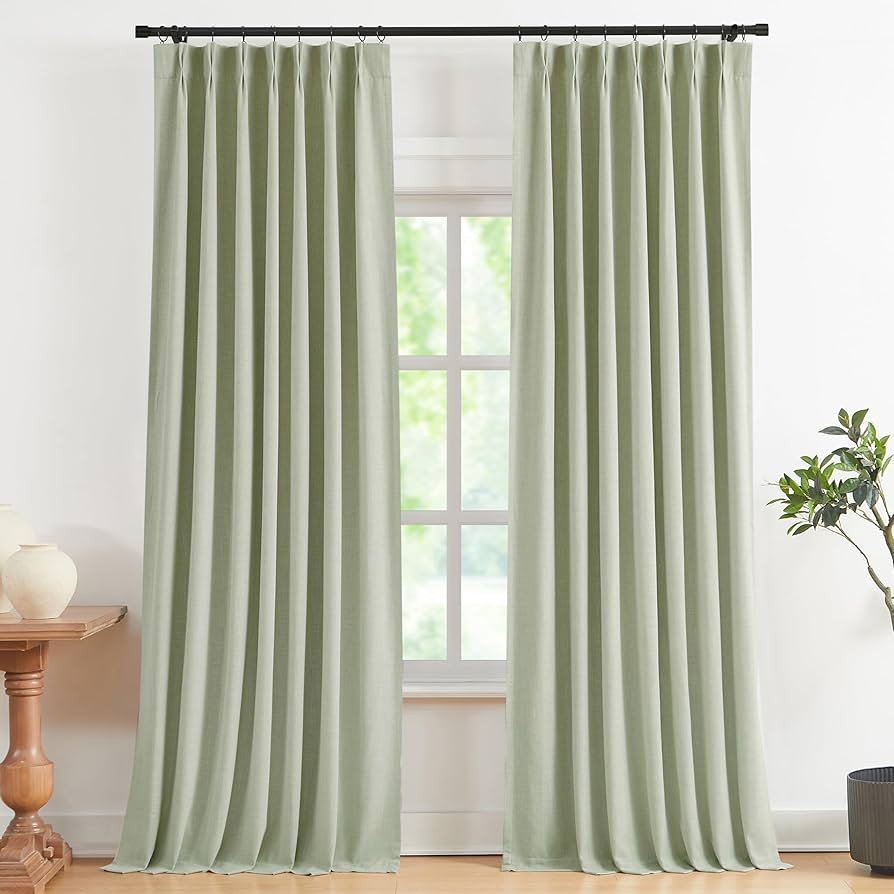 Vision Home Soft Green Pinch Pleated Full Blackout Curtains Linen Blended Room Darkening Curtain ... | Amazon (US)