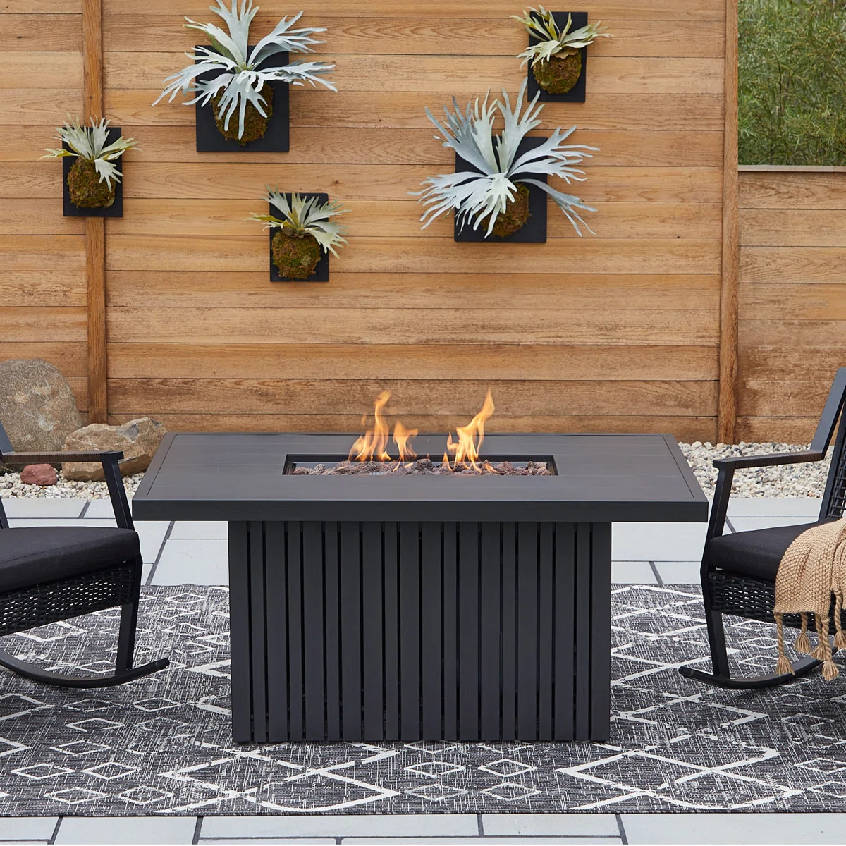 Calvin 52" Rectangle Metal Propane Fire Pit Table With Hidden Tank in Black Coral by Real Flame | Wayfair North America