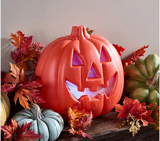 Hay & Harvest 12" Illuminated Pumpkin with Light Show | QVC