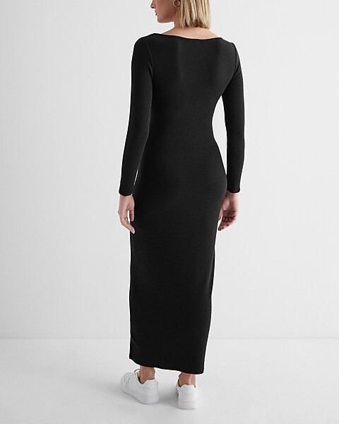 Ribbed Square Neck Long Sleeve Maxi Dress | Express