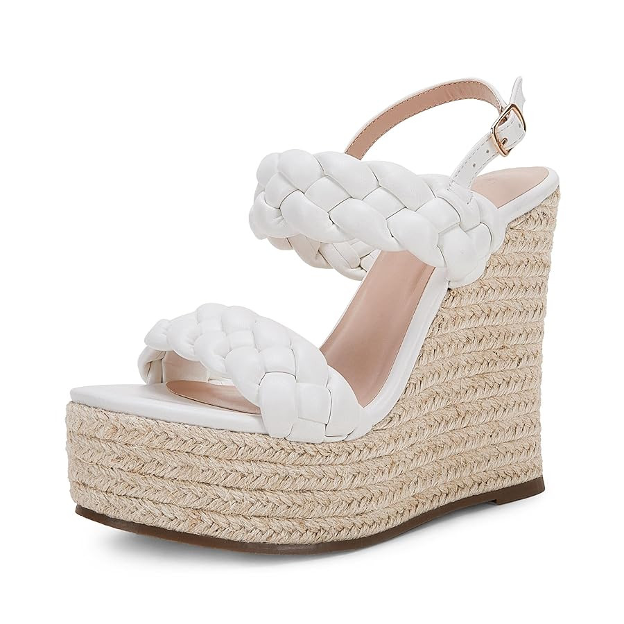 Coutgo Women's Braided Espadrille Platform Wedge Sandals Open Toe Two Strap Ankle Buckle Summer S... | Amazon (US)