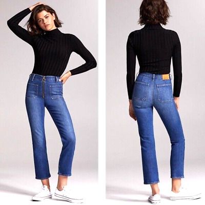 Denim Forum Just Peachy Straight O Ring Zip High Rise Straight Crop Jean Size 28 | eBay US