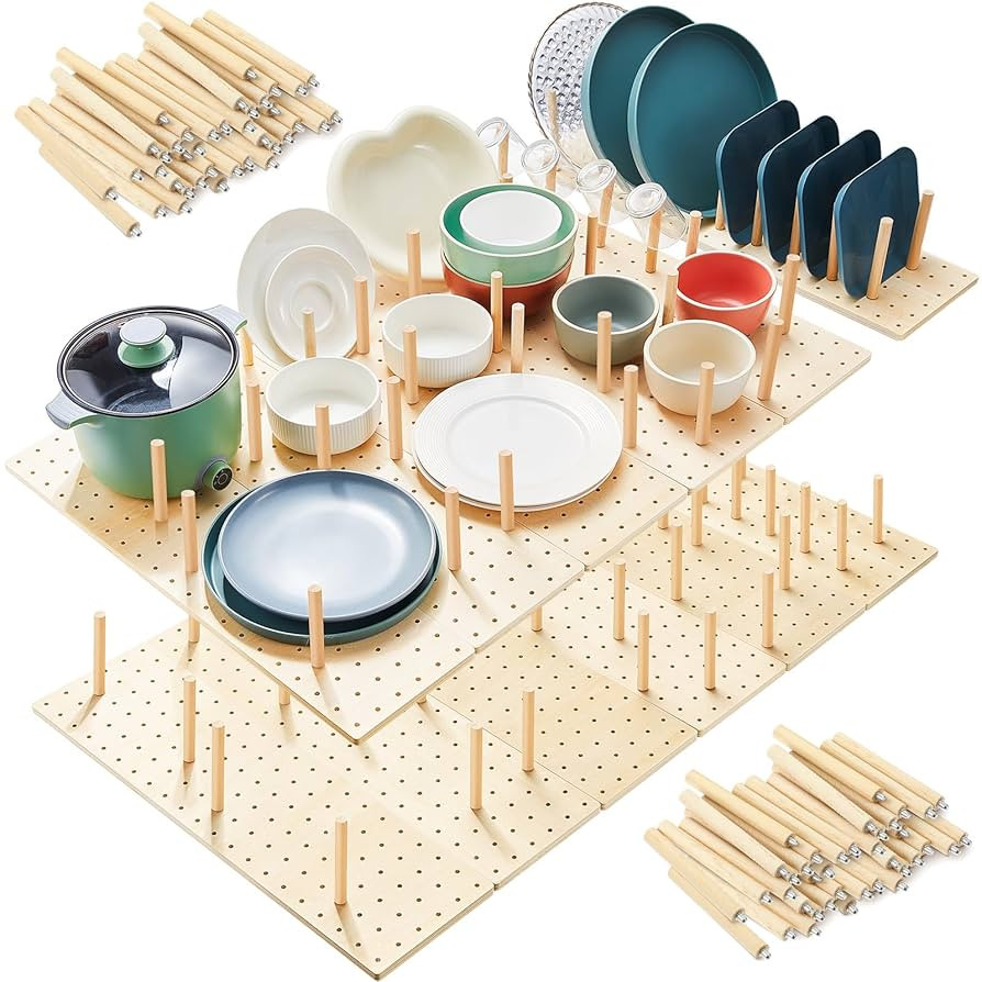 Kigley 12 Pcs Pegboard Drawer Organizer with 96 Drawer Peg Wood Peg Board Wooden Kitchen Plate Or... | Amazon (US)