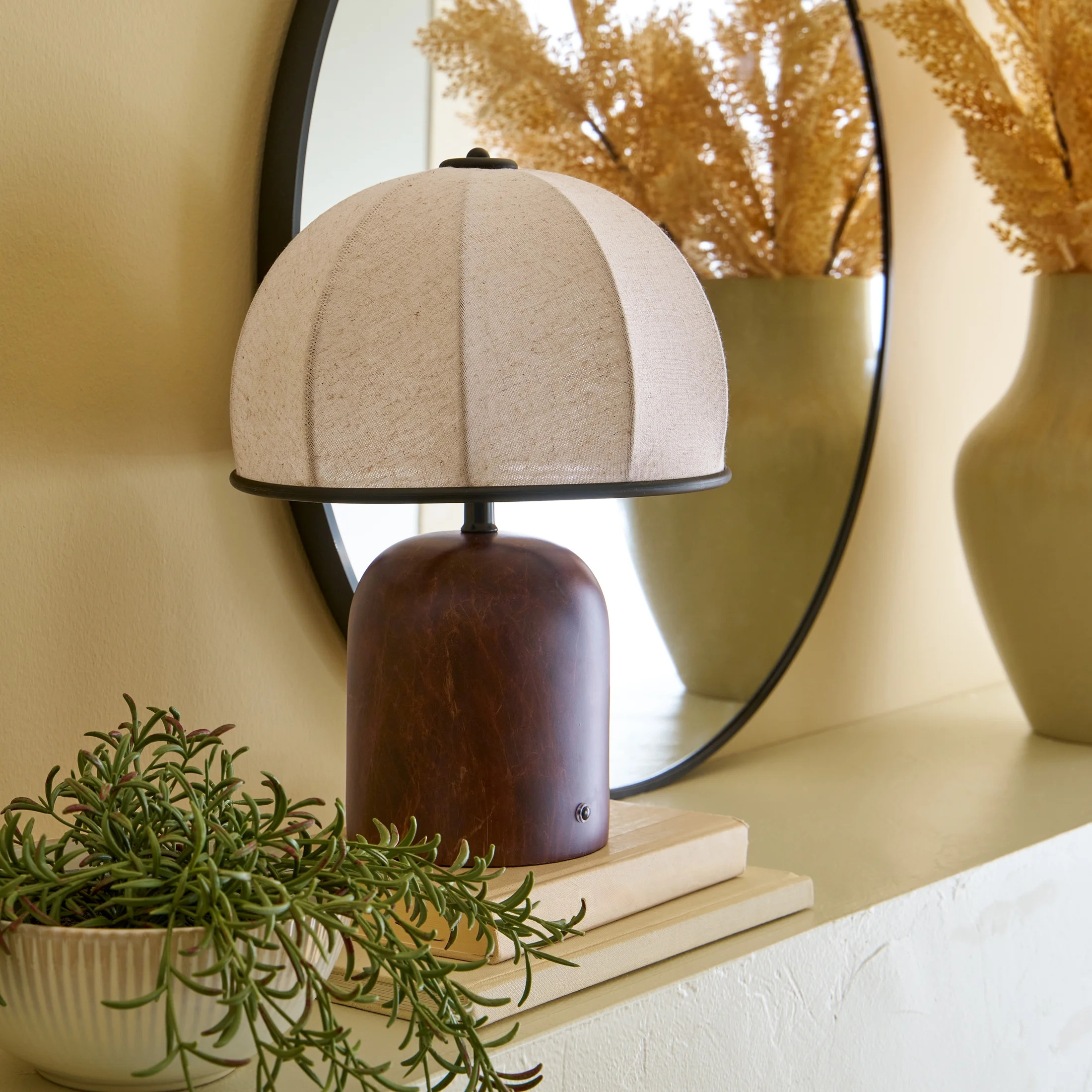 Better Homes & Gardens 14-Inch Warm Brown Rechargeable Gourd Table Lamp with Fabric Dome Shade | Walmart (US)