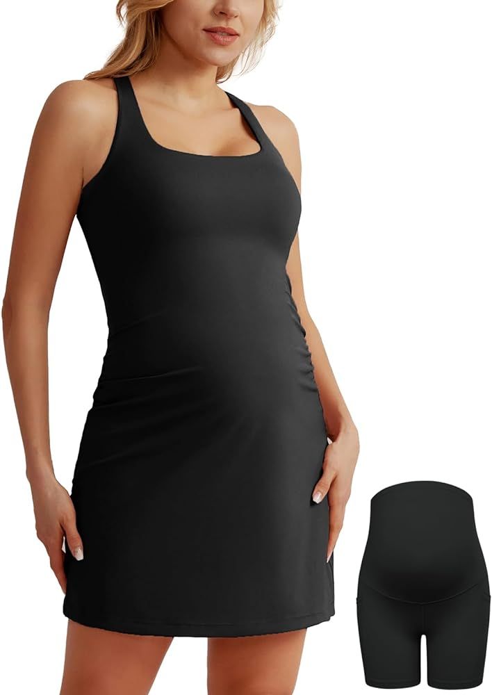 Maacie Maternity Tennis Dress with Shorts & Built in Bra Scoop Neck Sleeveless A-line Workout Gol... | Amazon (US)