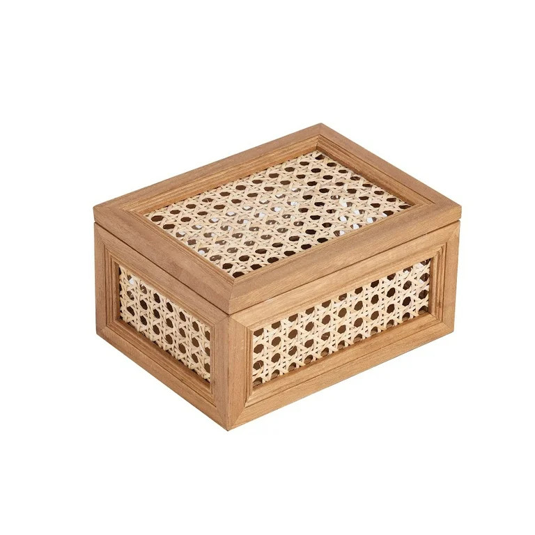 Home Decor Collection Oblong Rattan and Wood Decorative Tabletop Box - Walmart.com | Walmart (US)