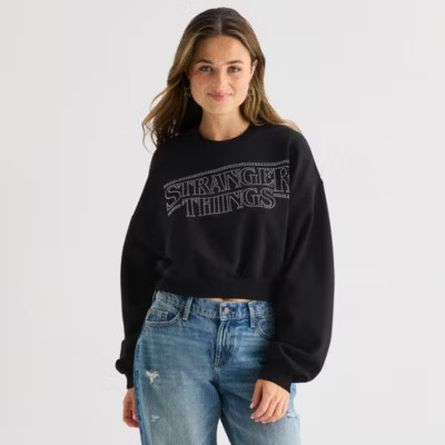 Womens Juniors Crew Neck Long Sleeve Stranger Things Rhinestone Sweatshirt | JCPenney