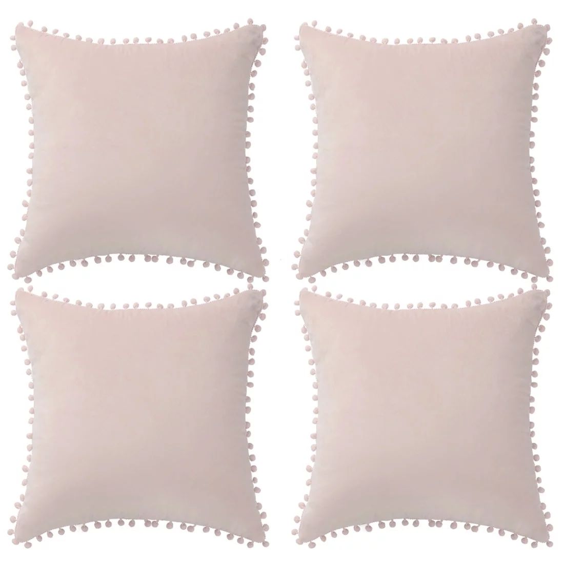 Unique Bargains 4 Pack Pompoms Decorative Throw Pillow Covers Pale Pink 20" x 20" | Walmart (US)